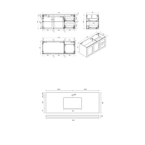 Whitby 1200mm White Wall Hung Single Vanity with Stone Countertop