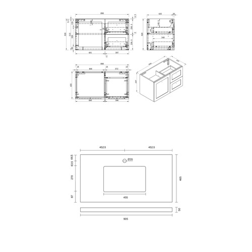 Whitby 900mm White Wall Hung Single Vanity with Stone Countertop