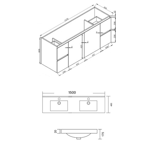 Virtus 1500mm White Wall Hung Double Vanity