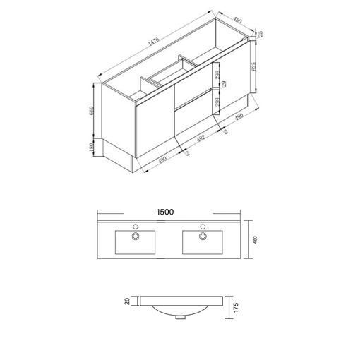 Virtus 1500mm White Freestanding Double Vanity