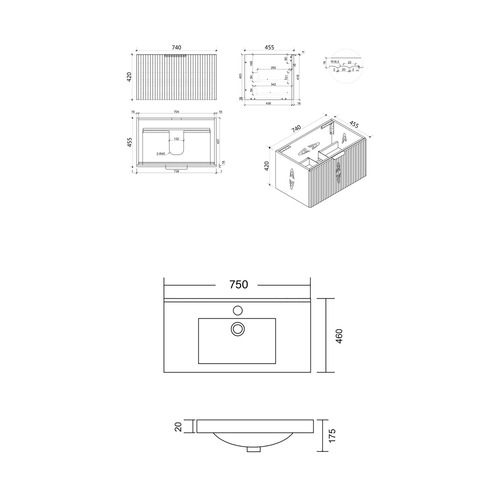 Reedon 750mm Wall Hung Single Vanity with Ceramic Countertop