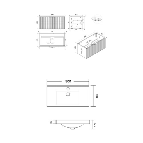 Reedon 900mm Wall Hung Single Vanity with Ceramic Countertop