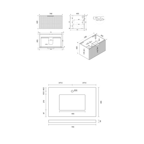 Reedon 750mm Wall Hung Single Vanity with Stone Countertop
