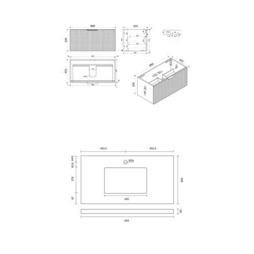 Reedon 900mm Wall Hung Single Vanity with Stone Countertop