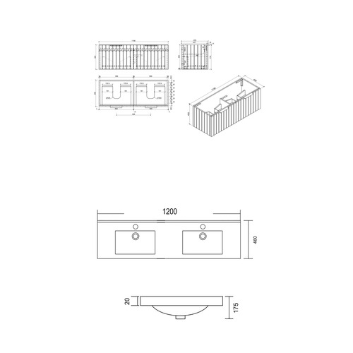 Boardwalk 1200mm Grey Wall Hung Double Vanity with Ceramic Countertop