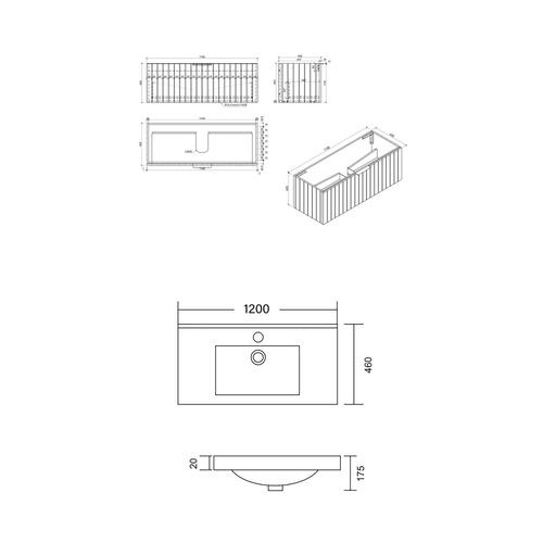 Boardwalk 1200mm Grey Wall Hung Single Vanity with Ceramic Countertop