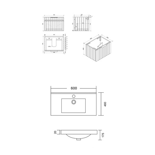 Boardwalk 600mm Grey Wall Hung Single Vanity with Ceramic Countertop