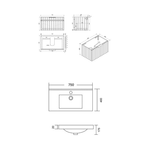 Boardwalk 750mm Grey Wall Hung Single Vanity with Ceramic Countertop