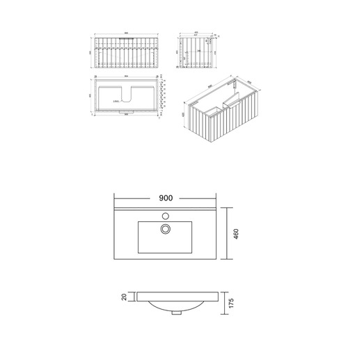 Boardwalk 900mm Grey Wall Hung Single Vanity with Ceramic Countertop
