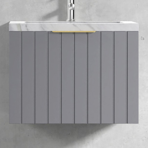 Boardwalk 600mm Grey Wall Hung Single Vanity with Stone Countertop