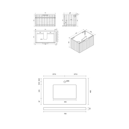 Boardwalk 750mm Grey Wall Hung Single Vanity with Stone Countertop