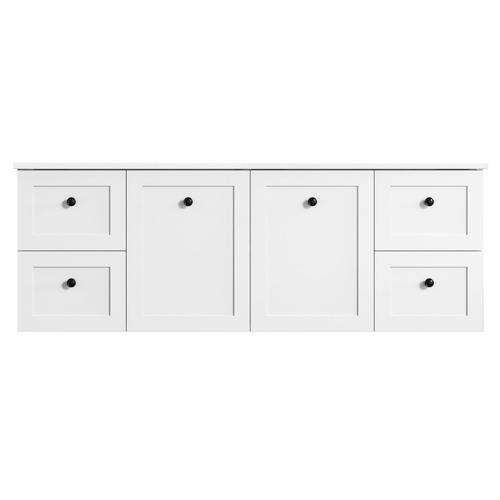 Whitby 1500mm White Wall Hung Double Vanity with Ceramic Countertop
