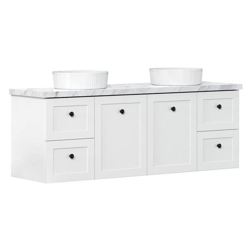 Whitby 1500mm White Wall Hung Double Vanity with Stone Countertop