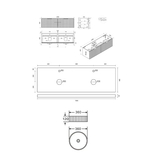 Reedon 1500mm Wall Hung Double Vanity with Stone Countertop