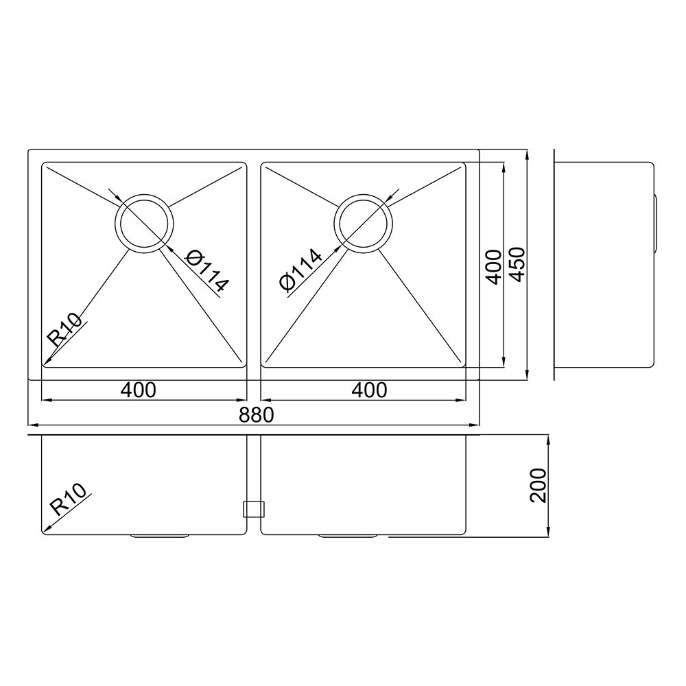 Hanes 880mm Undermount Double Stainless Steel Kitchen Sink