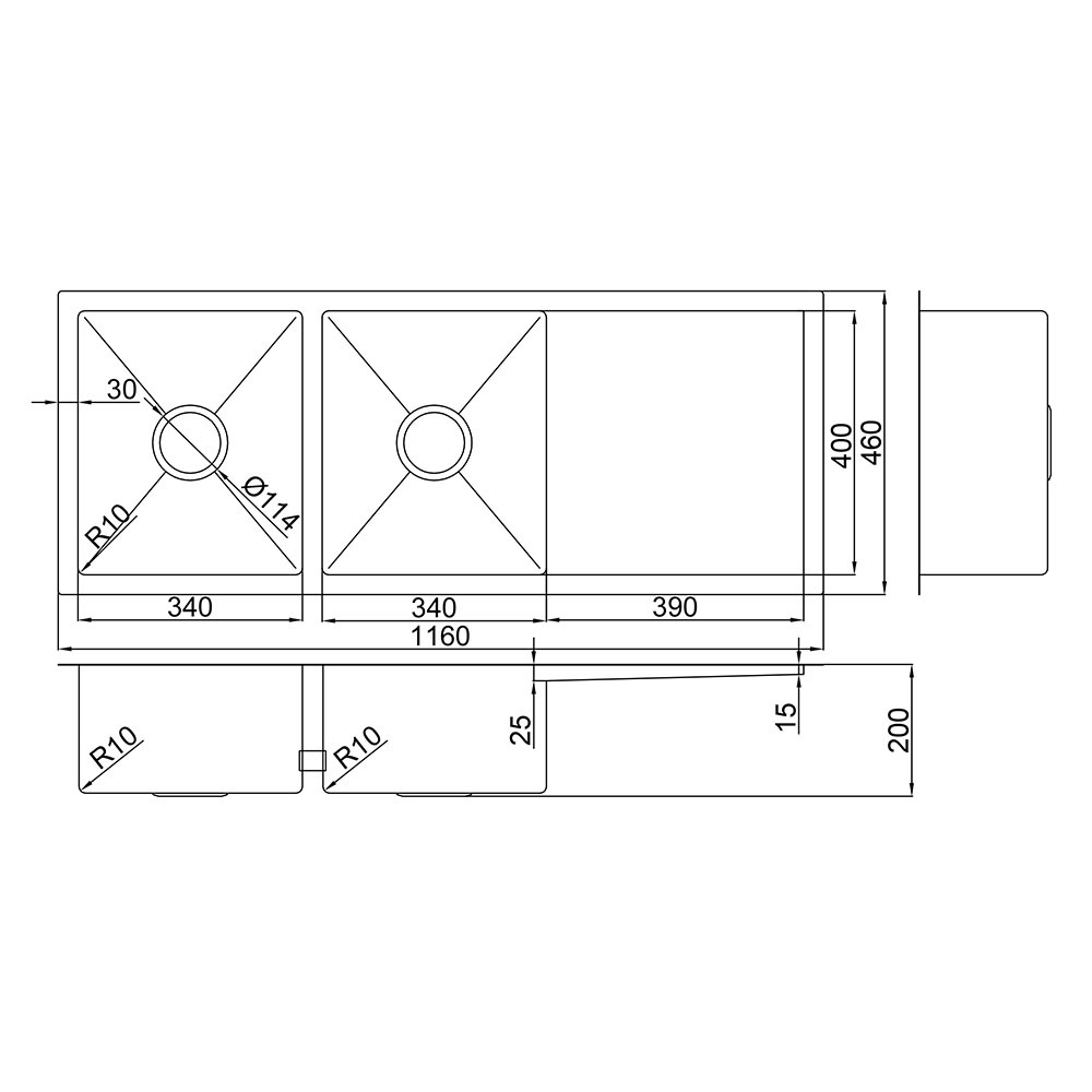 Hanes 1160mm Undermount Double Stainless Steel Kitchen Sink