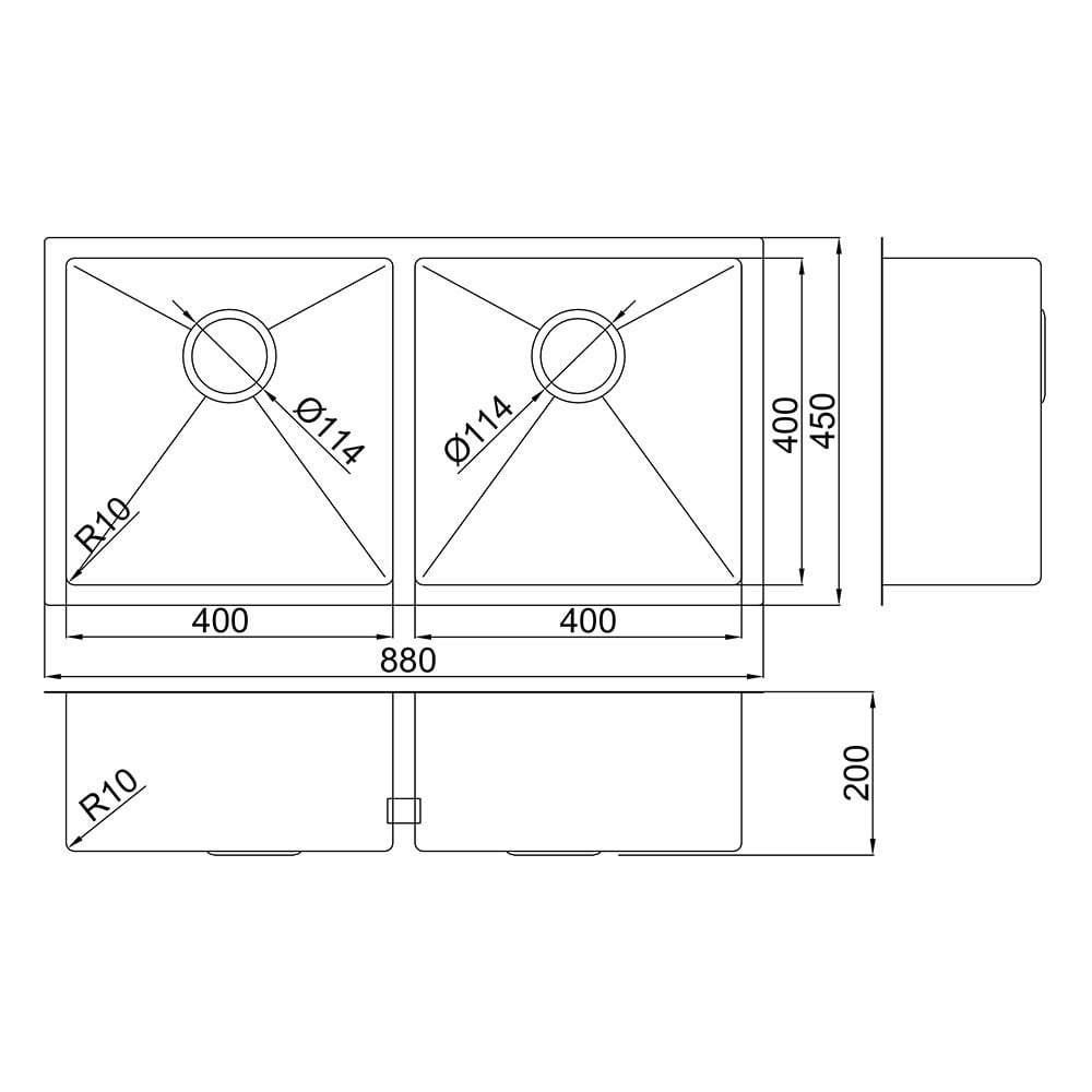 Hanes 880mm Undermount Double Stainless Steel Kitchen Sink