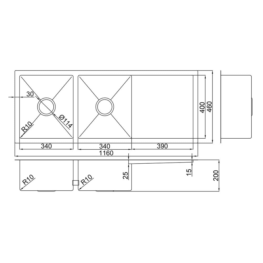 Hanes 1160mm Undermount Double Stainless Steel Kitchen Sink
