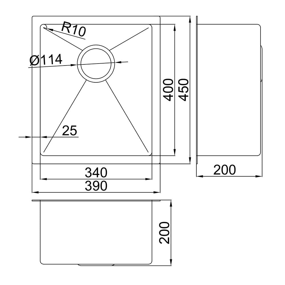 Hanes 390mm Undermount Single Stainless Steel Kitchen Sink