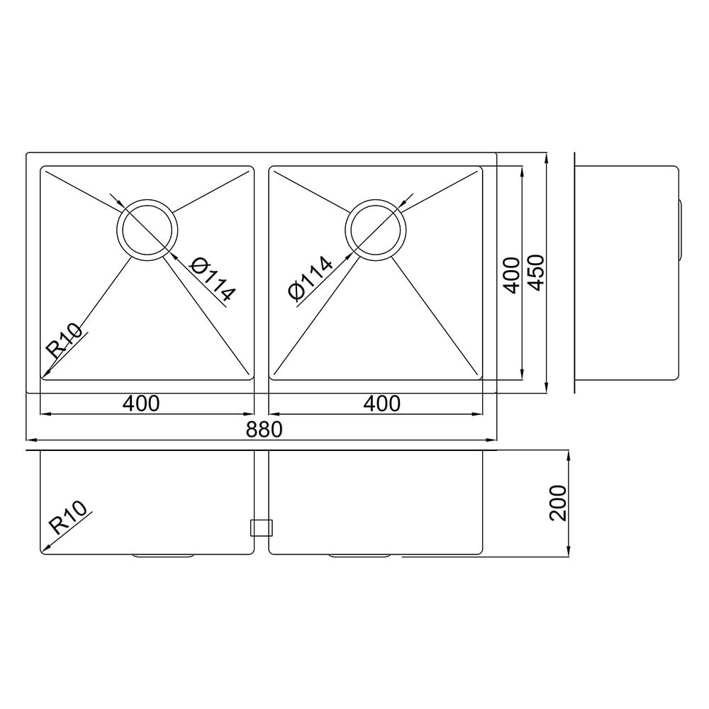 Hanes 880mm Undermount Double Stainless Steel Kitchen Sink