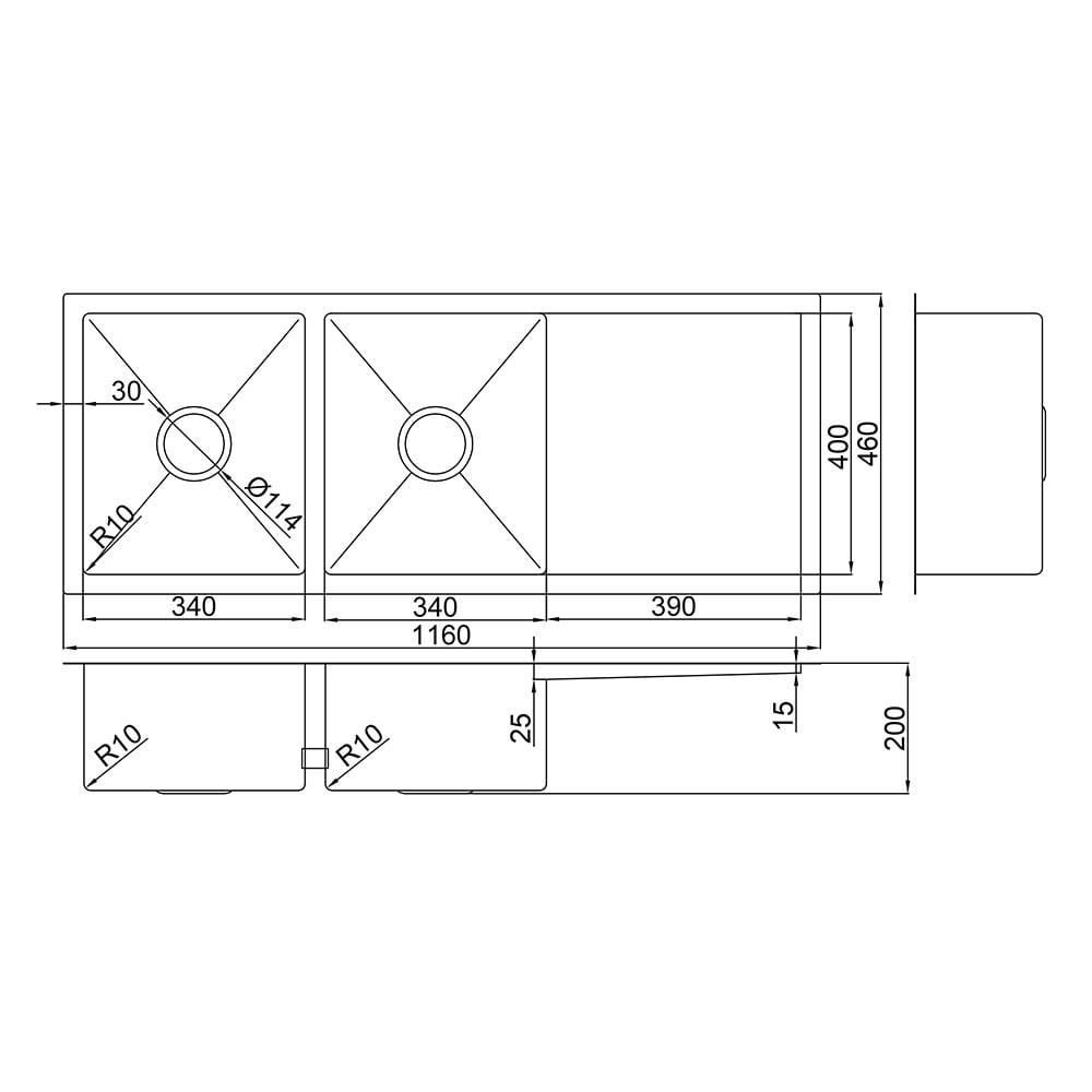 Hanes 1160mm Undermount Double Stainless Steel Kitchen Sink