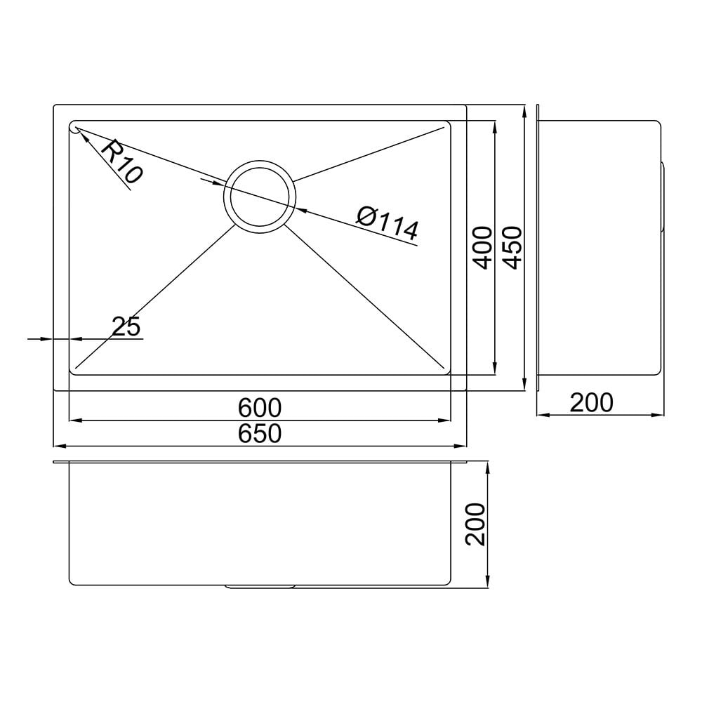 Hanes 650mm Undermount Single Stainless Steel Kitchen Sink