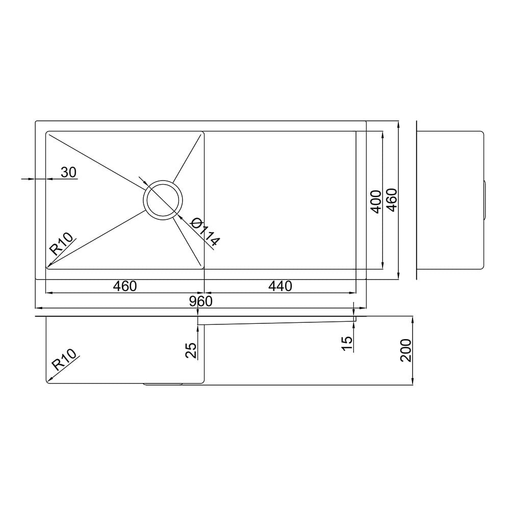 Hanes 960mm Undermount Single Stainless Steel Kitchen Sink