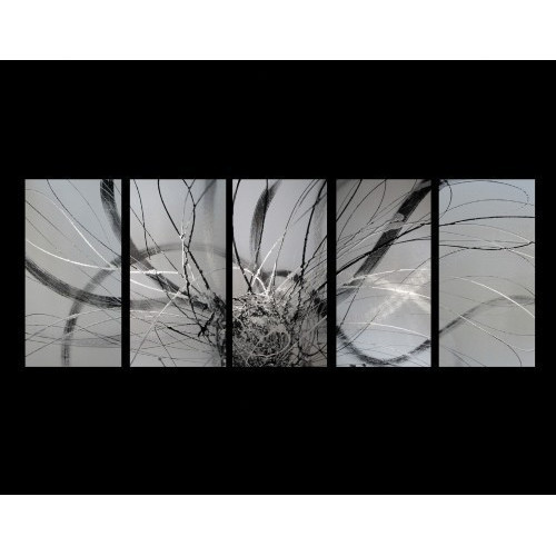 5 Piece Abstract Canvas Painting in Silver Temple & ster