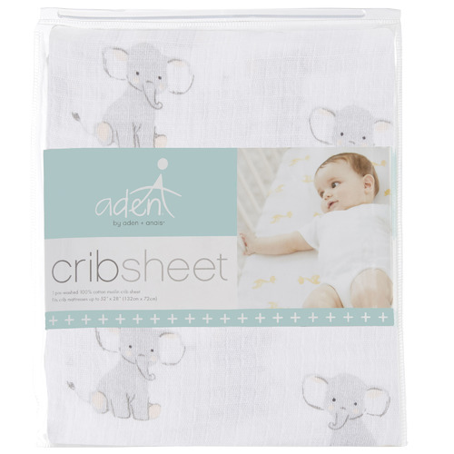 Aden & Anais Safari Babes Elephant Cotton Muslin Fitted Cot Sheet