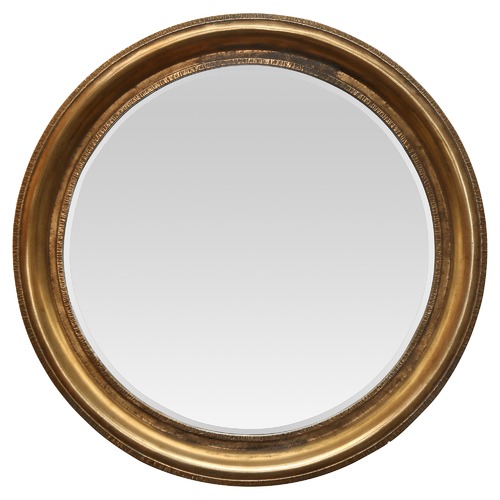 Antique Brass Grooved Round Mirror Temple & ster