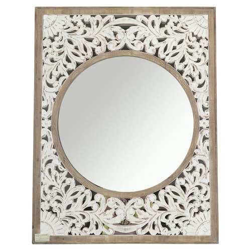 Carved Timber Framed Round Mirror Temple & ster