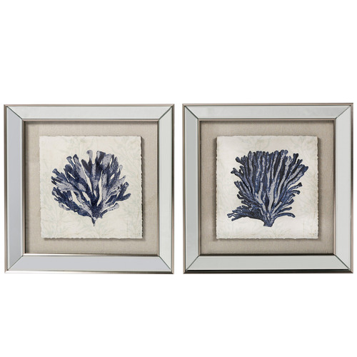 Global Gatherings 2 Piece Blue C Framed Printed Wall Art Set