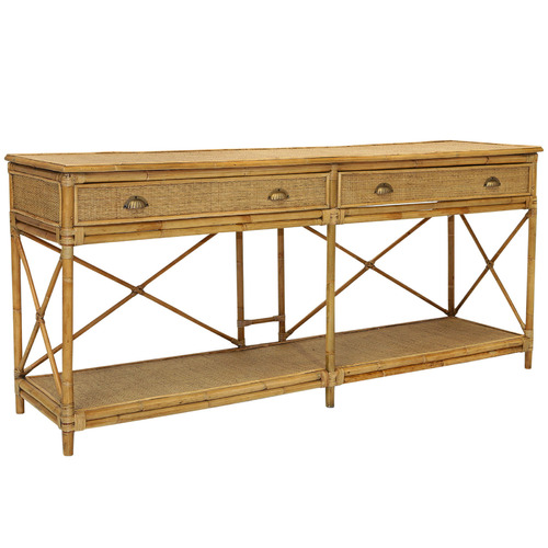 Global Gatherings Natural Cayman 2, Wicker Console Table With Drawers
