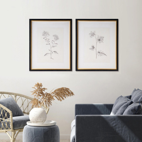Global Gatherings 2 Piece Floral Sketch Framed Printed Wall Art Set