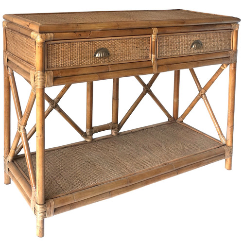 Omari 2 Drawer Rattan Console Table Temple Webster Omari 2 Drawer Rattan Console Table, Wicker Console Table With Drawers