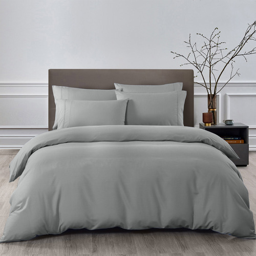 6 Piece Mid Grey Bamboo & Microfibre Quilt Cover & Fitted Sheet Set