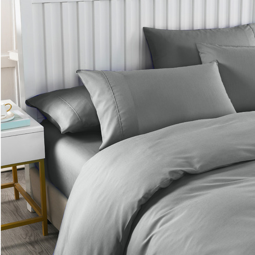6 Piece Mid Grey Bamboo & Microfibre Quilt Cover & Fitted Sheet Set