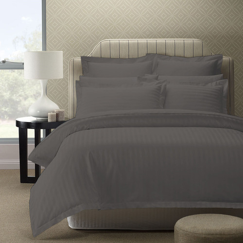 Charcoal Grey Striped Damask 1200TC Quilt Cover Set