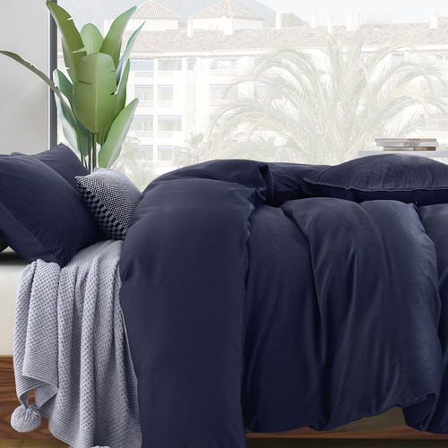Chiswick Living Navy Royal Comfort Corduroy Velvet Quilt Cover Set