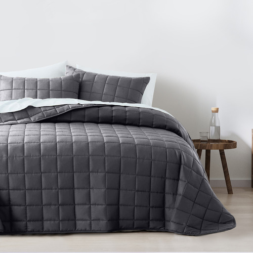 Chiswick Living Charcoal Microfibre Coverlet Set Temple & ster