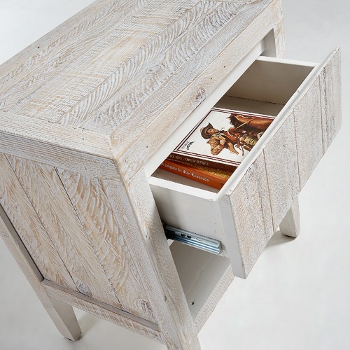 White Wash Aimee Pine Bedside Table Temple & Webster