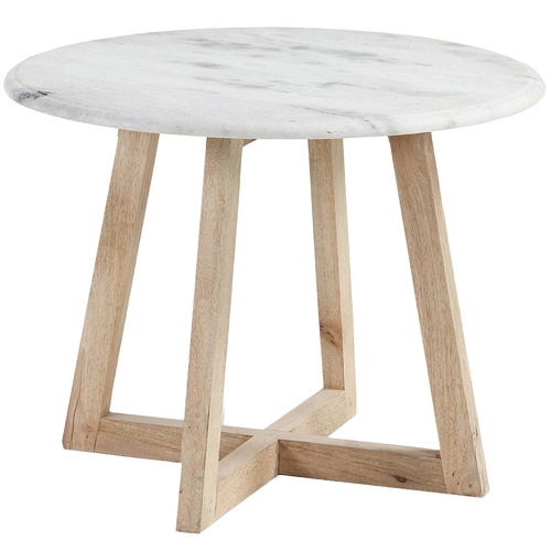 Linea Furniture White Faris Marble, Round Side Table White Top