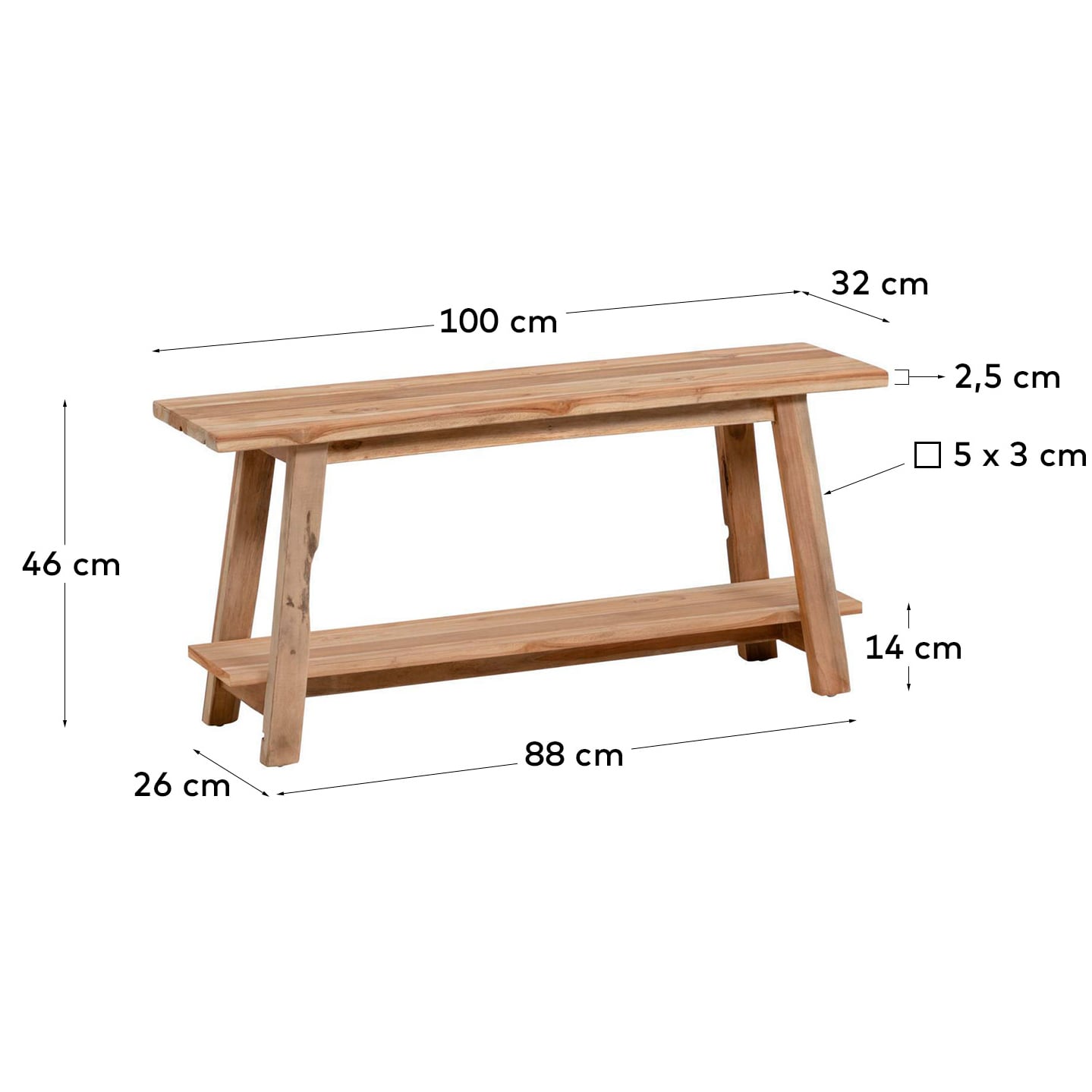 Natural Jafar Recycled Teak Wood Bench