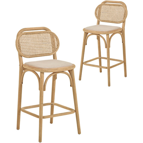 65cm Soleil Elm Wood & Rattan Barstool