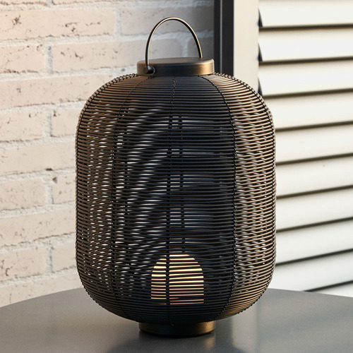 Black Riley Synthetic Rattan Portable Lamp
