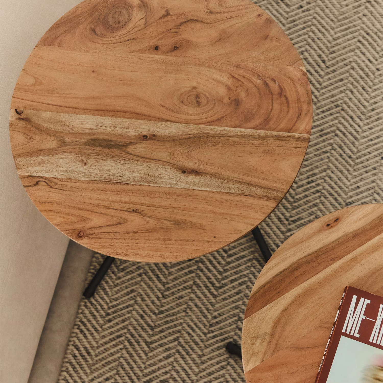 2 Piece Natural Ison Acacia Wood Side Table Set