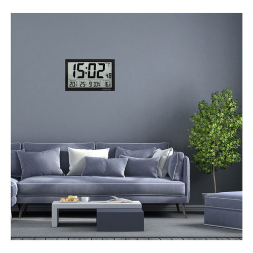 37cm Black Radio Controlled Clock with Temperature