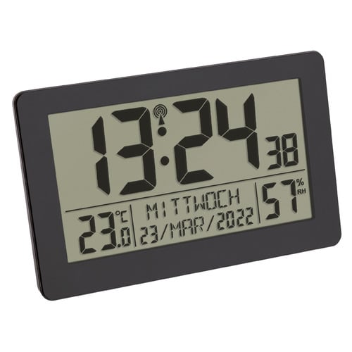 20.6cm Black Radio Controlled Wall Clock with Room Climate