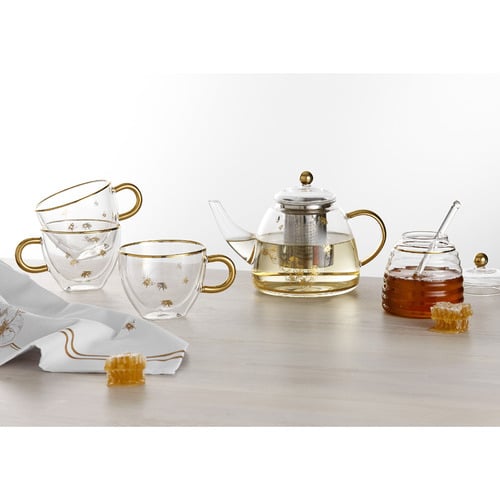 Honey Bee 350ml Double Wall Glass Cup
