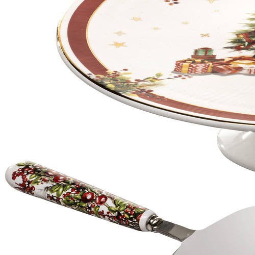 2 Piece Spirit of Christmas 29cm Cake Stand & Server Set